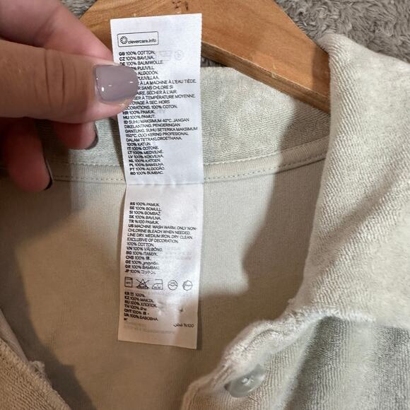 H&M Terry Cloth Resort Shirt Mint Green L Large Button Down Top Short Sleeve - Picture 5 of 8